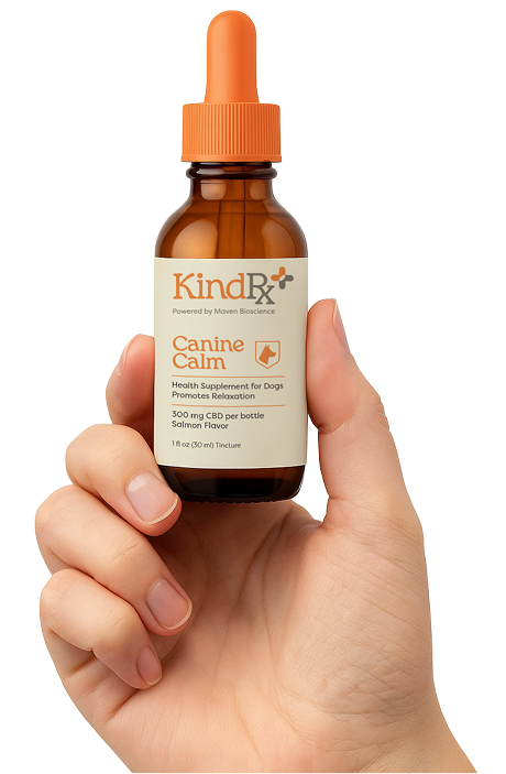 Hand holding KindRx Canine Calm product